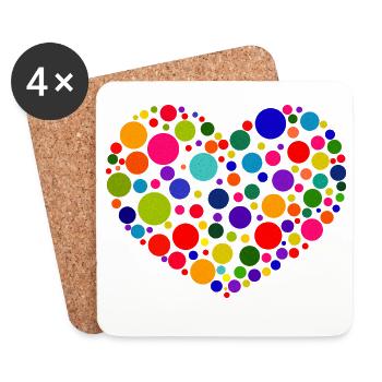 T-shirt coeur tacheté | Couleurs vives et colorées Dots Love - Dessous de verre (lot de 4) - blanc - Devant