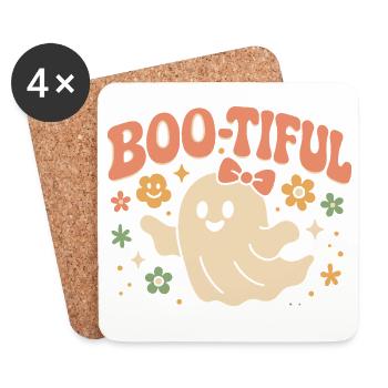 Motif d'Halloween avec un dicton drôle et mignon « Boo-tiful Ghost » - Dessous de verre (lot de 4) - blanc - Devant