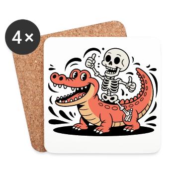 Cavalier squelette sur crocodile rouge - Dessous de verre (lot de 4) - blanc - Devant