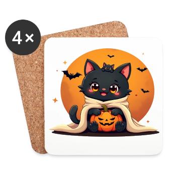 Halloween Cat with Halloween Pumpkin - Coasters (set of 4) - white - Front