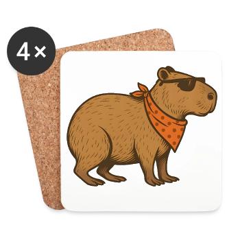 Cooles Capybara mit Sonnenbrille und orangefarbenem Bandana - Untersetzer (4er-Set) - Weiß - Vorne