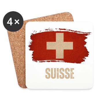 Drapeau grunge de la Suisse, fierté suisse - Dessous de verre (lot de 4) - blanc - Devant