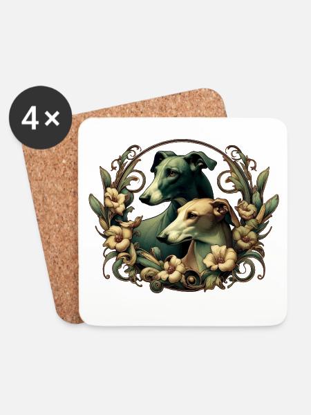 Hunde & Blumen Art Nouveau Grafik b - Untersetzer (4er-Set) - Weiß