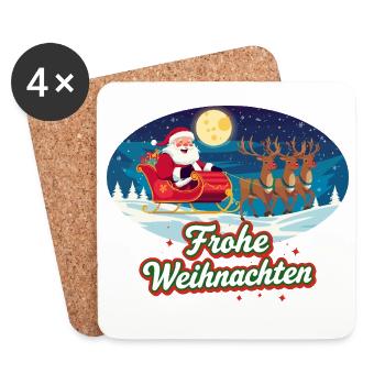 Merry Christmas Reindeer Sleigh - Coasters (set of 4) - white - Front