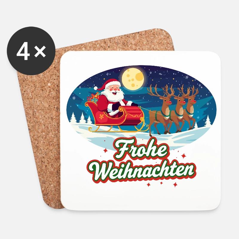 Frohe Weihnachten Rentierschlitten - Untersetzer (4er-Set) - Weiß