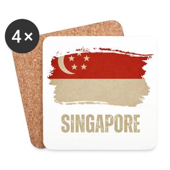 Drapeau grunge de Singapour, j’adore Singapour - Dessous de verre (lot de 4) - blanc - Devant