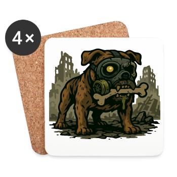 Masque à gaz Bulldog dans une ville en ruine - Dessous de verre (lot de 4) - blanc - Devant