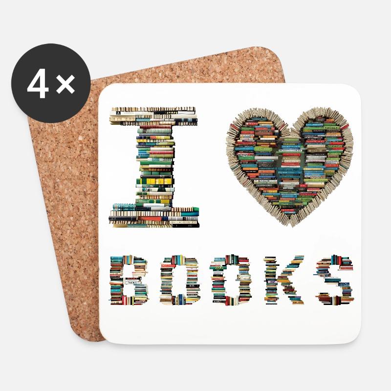 Ich liebe Bücher / Bücherfan - Untersetzer (4er-Set) - Weiß