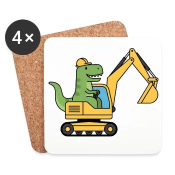 Dino Excavator Dinosaure - Dessous de verre (lot de 4) - blanc - Devant