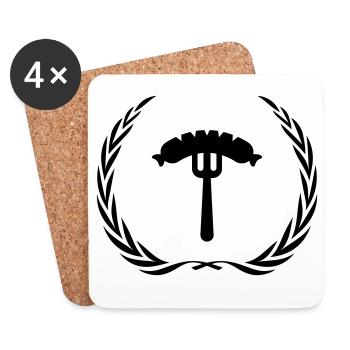 Saucisse, fourchette, saucisse - Dessous de verre (lot de 4) - blanc - Devant