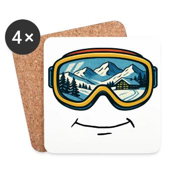 Ski Ski Vacances au ski Lunettes de ski avec sourire - Dessous de verre (lot de 4) - blanc - Devant