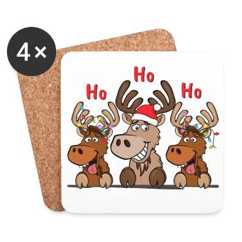 Cool Reindeer Trio Ho Ho Ho Christmas - Coasters (set of 4) - white - Front