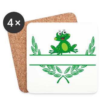 Frog Laurel Wreath with Namespace - Coasters (set of 4) - white - Front