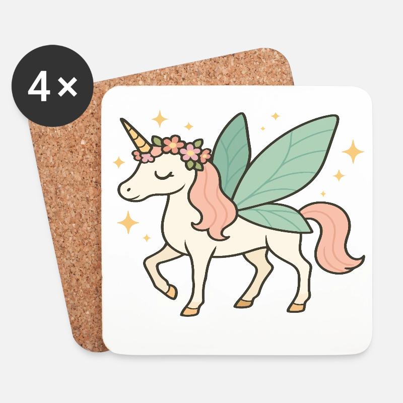 Niedliches Feen-Einhorn mit Blumen und Glitzern - Untersetzer (4er-Set) - Weiß