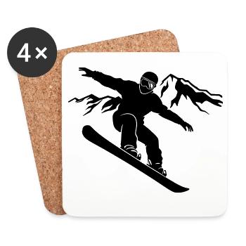 Silhouette de snowboardeur avec panorama montagneux - Dessous de verre (lot de 4) - blanc - Devant