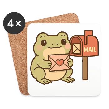 Kawaii Frosch mit Brief – Cute Mail Frog - Untersetzer (4er-Set) - Weiß - Vorne