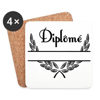 Diplôme en couronne de laurier avec espace de noms - Dessous de verre (lot de 4) - blanc - Devant