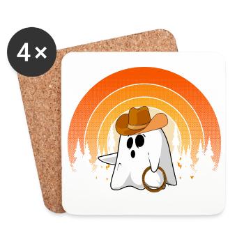 Howdy Cowboy Ghost Lustige Halloween Retro-Sonnenuntergang - Untersetzer (4er-Set) - Weiß - Vorne