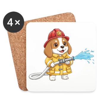Chien pompier Beagle, pompiers volontaires - Dessous de verre (lot de 4) - blanc - Devant
