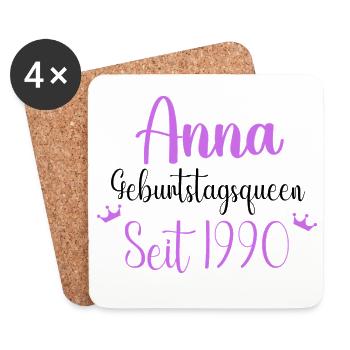Anna Geburtstagsqueen Seit 1990 Geschenk Design - Untersetzer (4er-Set) - Weiß - Vorne