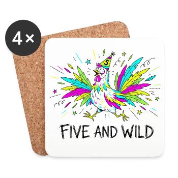 Five And Wild Huhn 5.Geburtstag - Untersetzer (4er-Set) - Weiß - Vorne