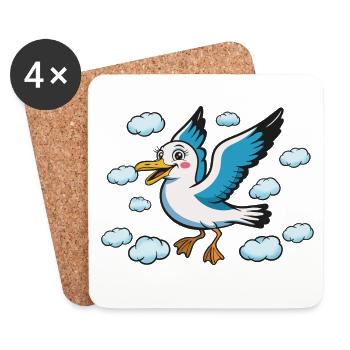 Dessin animé de mouette de Vol des Nuages - Dessous de verre (lot de 4) - blanc - Devant