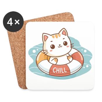 Chat sur Bouée Chill - Dessous de verre (lot de 4) - blanc - Devant