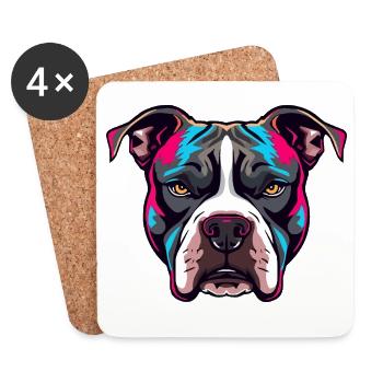 Neon Pitbull Porträt - Untersetzer (4er-Set) - Weiß - Vorne