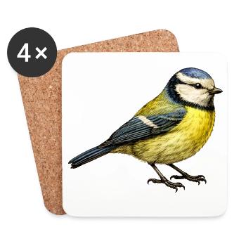 Blaumeise Illustration – Kleiner Vogel Naturmotiv - Untersetzer (4er-Set) - Weiß - Vorne