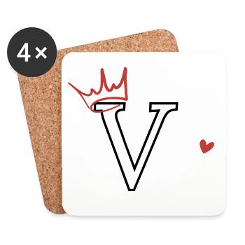 Buchstabe V Kronenherz - Untersetzer (4er-Set) - Weiß - Vorne