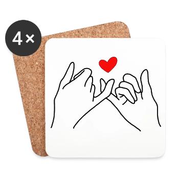 Pinky Promise Love Hands with Heart Symbol - Coasters (set of 4) - white - Front