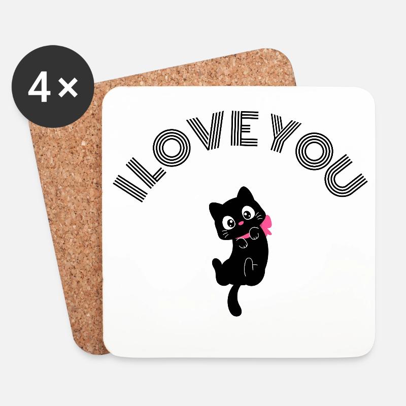 Süße schwarze Katze Ich liebe dich Retro Rosa Schleife Valentin - Untersetzer (4er-Set) - Weiß