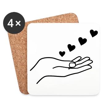 Hand With Floating Hearts Minimal Line Art - Untersetzer (4er-Set) - Weiß - Vorne