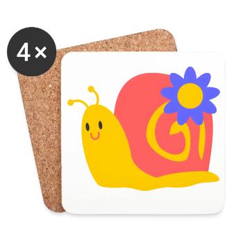 Süße Schnecke mit Blume – Kindermotiv Bunt - Untersetzer (4er-Set) - Weiß - Vorne