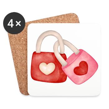 amoureux, fou amoureux, St-Valentin - Dessous de verre (lot de 4) - blanc - Devant