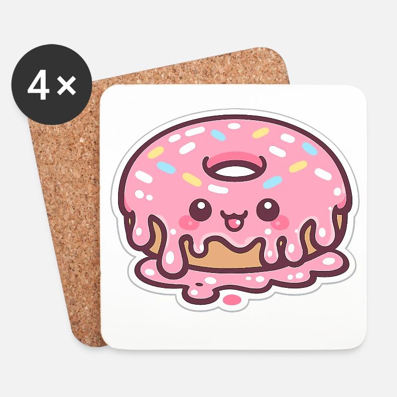 Kawaii Donut mit Zuckerguss - Untersetzer (4er-Set) - Weiß