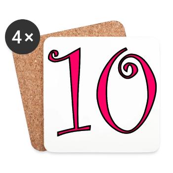 10. 10 ANS. 10e ANNIVERSAIRE. ANNIVERSAIRE 10 ANS. - Dessous de verre (lot de 4) - blanc - Devant
