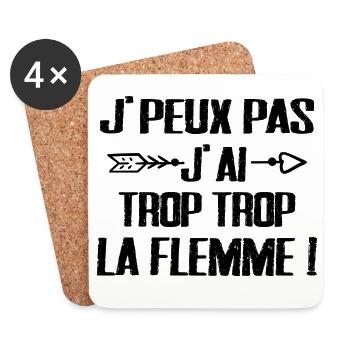 J'peux Pas J'ai trop trop La Flemme - Dessous de verre (lot de 4) - blanc - Devant