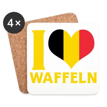 J’adore les gaufres Drapeau de la Belgique Décor alimentaire - Dessous de verre (lot de 4) - blanc - Devant