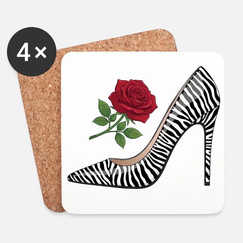 Zebra High Heel Rose - Coasters (set of 4) - white