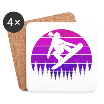 Retro Snowboarderin Slopestyle Wintersport Wald - Untersetzer (4er-Set) - Weiß - Vorne