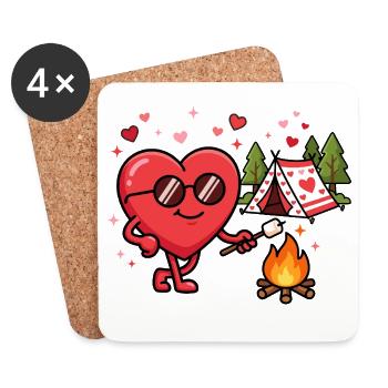 Fêtes de la Saint-Valentin en camping amusantes - Dessous de verre (lot de 4) - blanc - Devant