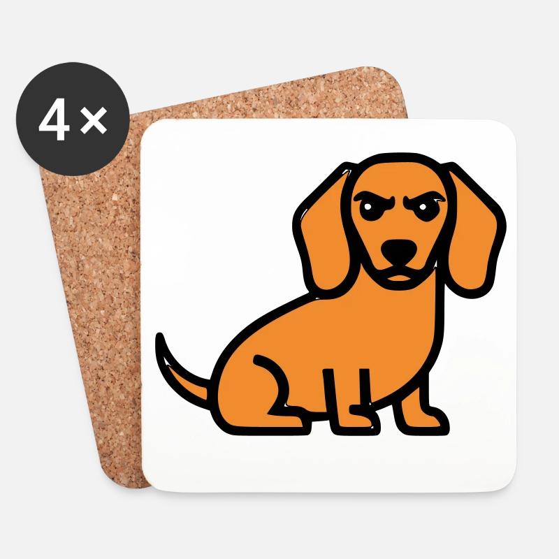 Dackel Hund Braun Comic - Untersetzer (4er-Set) - Weiß