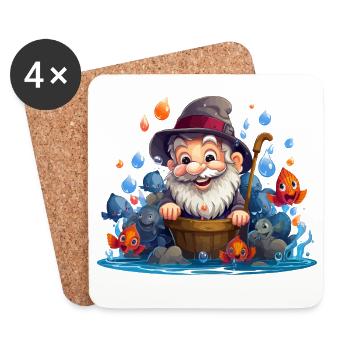 Pêcheur joyeux avec des poissons colorés - Dessous de verre (lot de 4) - blanc - Devant