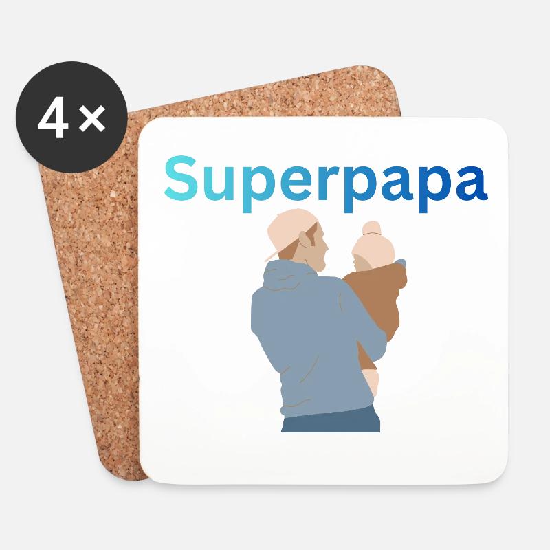 LIEBEVOLL Superpapa - Untersetzer (4er-Set) - Weiß