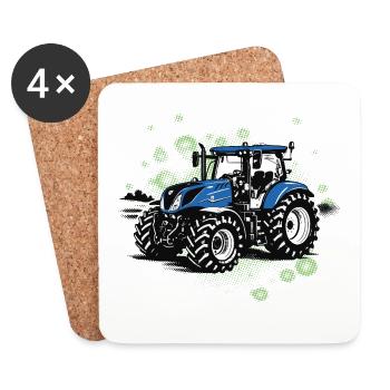 Blue Tractor – Trekker vintage en demi-teinte - Dessous de verre (lot de 4) - blanc - Devant