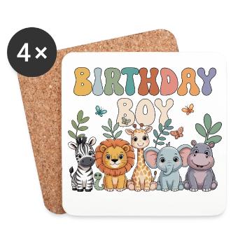 Animals Zoo Party Jungle Zoo Birthday Boy - Coasters (set of 4) - white - Front
