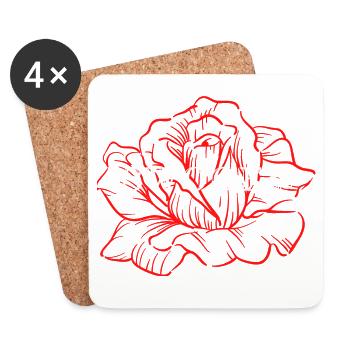 Art en ligne rose rouge - Dessous de verre (lot de 4) - blanc - Devant