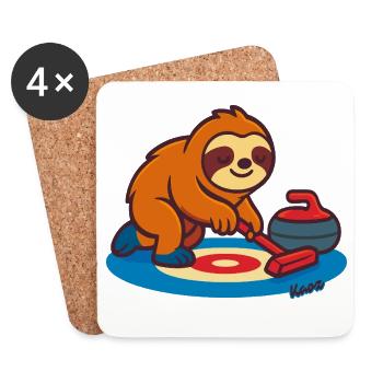 Curling Sloth on Broom - Coasters (set of 4) - white - Front