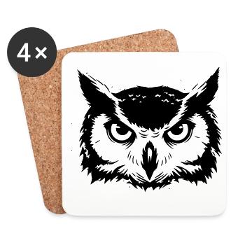 Owl Head Eagle Owl Silhouette - Coasters (set of 4) - white - Front